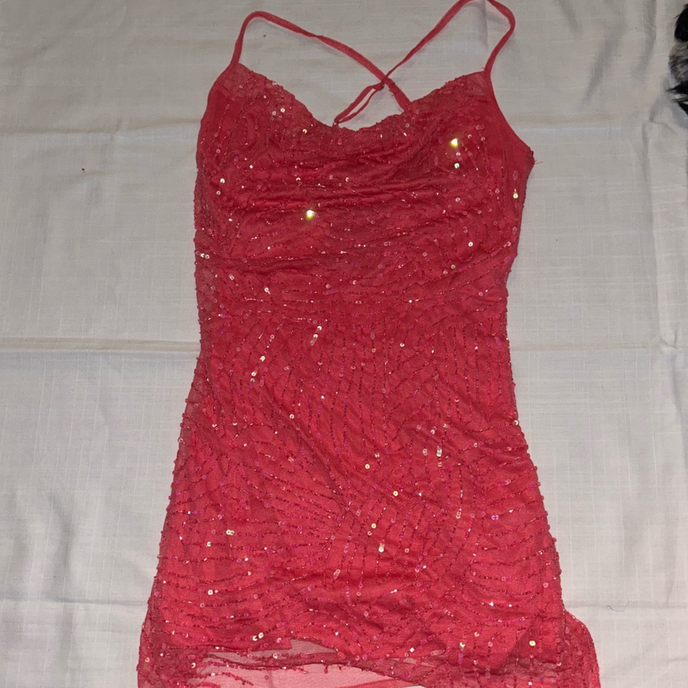 BERSHKA Pink Sparkle Embroidered Cowl Neck Mini Dress new with tags